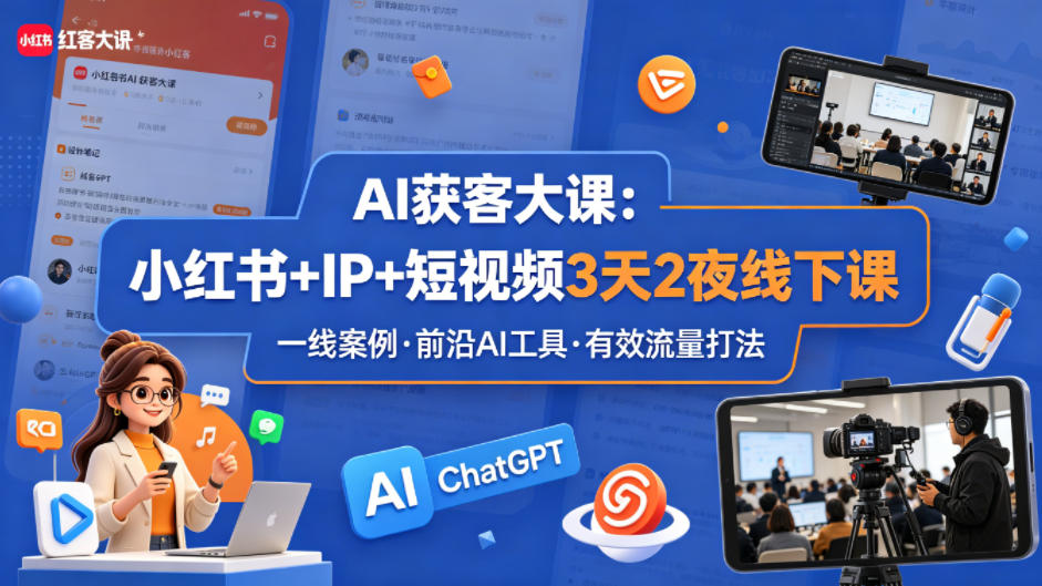 AI获客大课小红书+IP+短视频3天2夜线下课,用最真实的一线案例,最前沿的AI工具,最有效的流量打法-熊猫博客