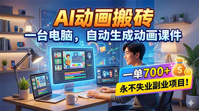 AI动画搬砖,一台电脑,自动生成动画课件,一单800+ 永不失业副业项目!-熊猫博客