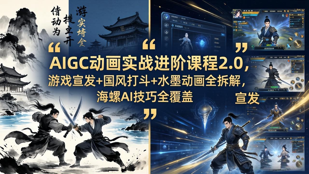 AIGC动画实战进阶课程2.0,游戏宣发+国风打斗+水墨动画全拆解,海螺AI技巧全覆盖-熊猫博客