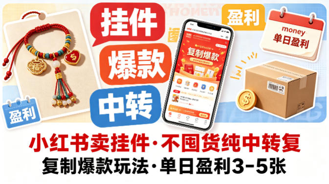 小红书卖挂件,不囤货纯中转复制爆款玩法,单日盈利3-5张-熊猫博客
