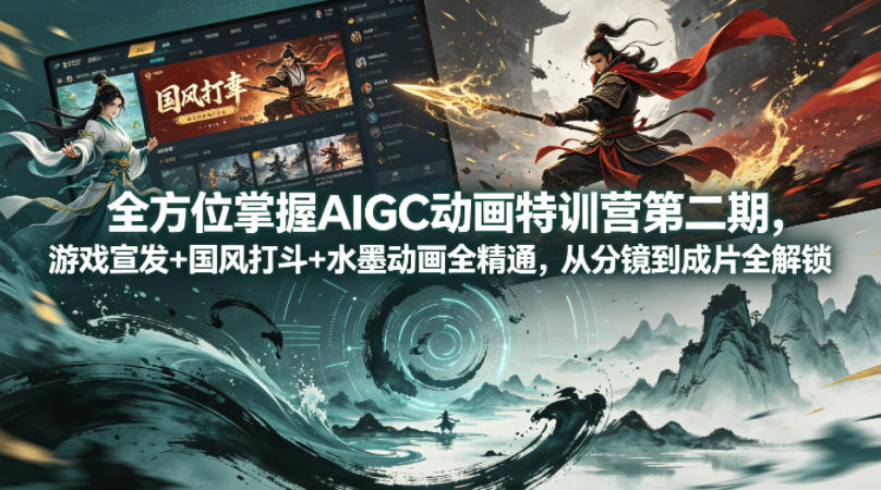 全方位掌握AIGC动画特训营第二期,游戏宣发+国风打斗+水墨动画全精通,从分镜到成片全解锁-熊猫博客