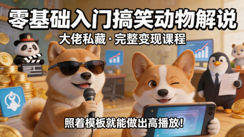 零基础入门搞笑动物解说，大佬私藏完整变现课程，照着模板就能做出高播放-熊猫博客