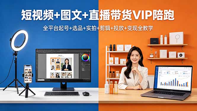 短视频+图文+直播带货VIP陪跑，全平台起号+选品+实拍+剪辑+投放+变现全教学-熊猫博客