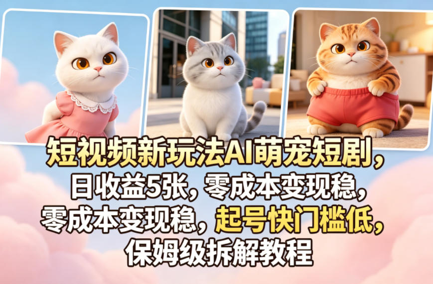 短视频新玩法AI萌宠短剧,日收益5张,零成本变现稳,起号快门槛低,保姆级拆解教程-熊猫博客