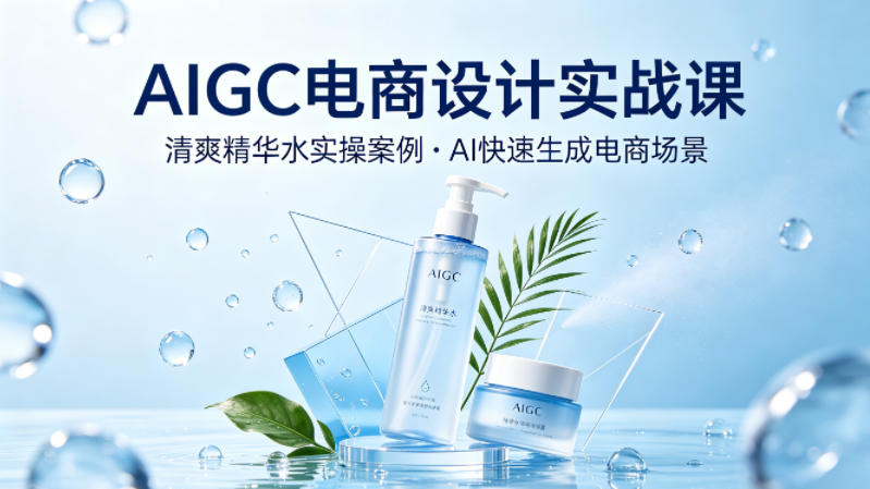 AIGC电商设计实战课,以清爽精华水为实操案例,教你用AI快速生成电商场景-熊猫博客