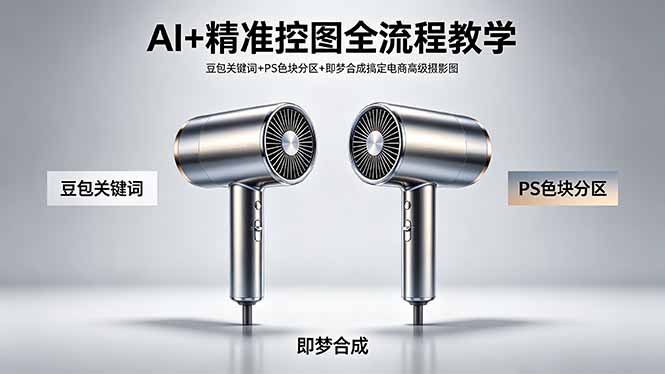 AI+精准控图全流程教学 豆包关键词+PS色块分区+即梦合成搞定电商高级摄影图-熊猫博客