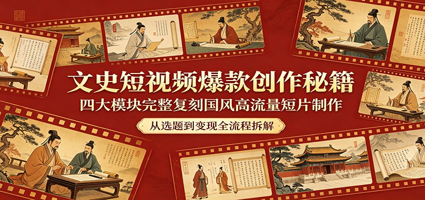 文史短视频爆款创作秘籍:四大模块完整复刻国风高流量短片制作-熊猫博客