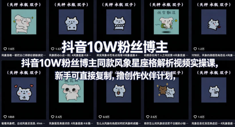 抖音10W粉丝博主同款星座性格解析视频实操课,新手可直接复制,撸创作伙伴计划,分成计划等-熊猫博客