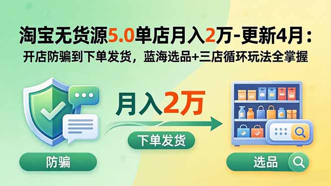 淘宝无货源5.0单店月入2万-更新5月：开店防骗到下单发货，蓝海选品+三店循环玩法全掌握-熊猫博客