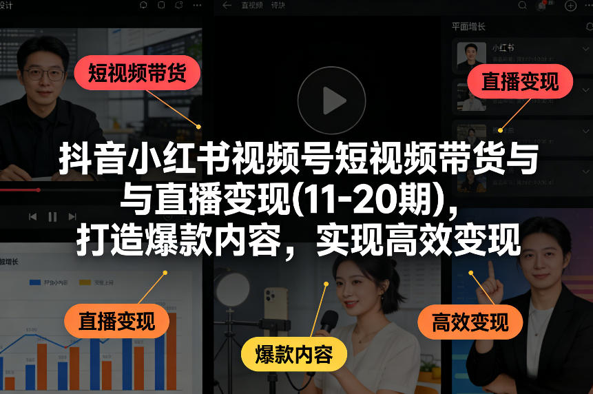 抖音小红书视频号短视频带货与直播变现(10-21期),打造爆款内容,实现高效变现(更新05月08日)-熊猫博客
