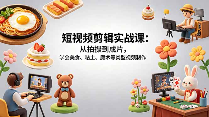 短视频剪辑实战课:从拍摄到成片,学会美食、粘土、魔术等类型视频制作-熊猫博客