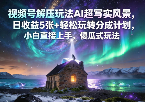 视频号解压玩法AI超写实风景,日收益5张+轻松玩转分成计划,小白直接上手,傻瓜式玩法-熊猫博客