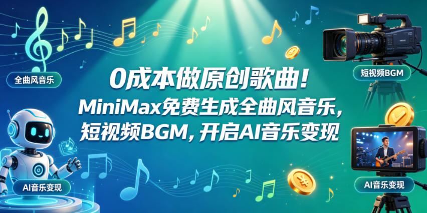 0成本做原创歌曲!MiniMax免费生成全曲风音乐,短视频BGM,开启AI音乐变现-熊猫博客