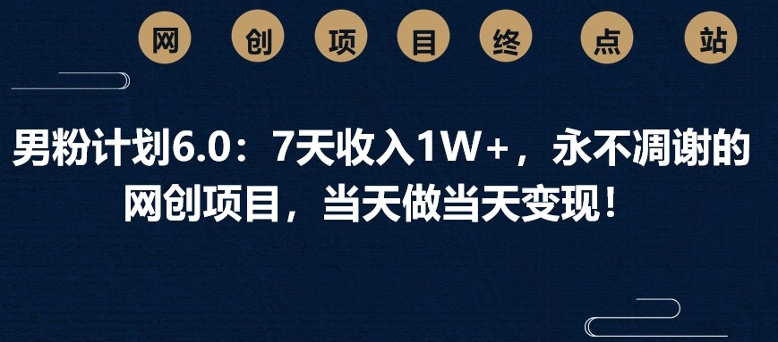 男粉计划6.0:7天收入1W+,永不凋谢的网创项目,当天做当天变现!